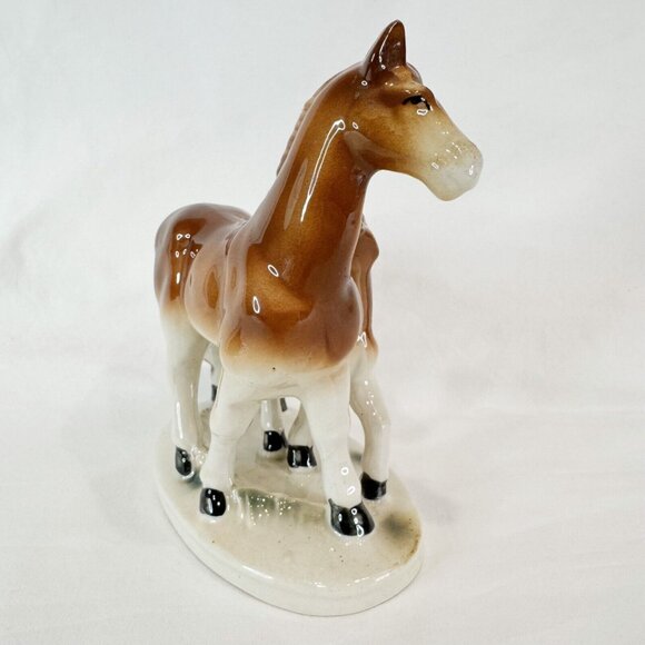 Vintage Porcelain Horse Figurine With Foal Statue Hand Painted Glazed Realistic - Picture 7 of 9